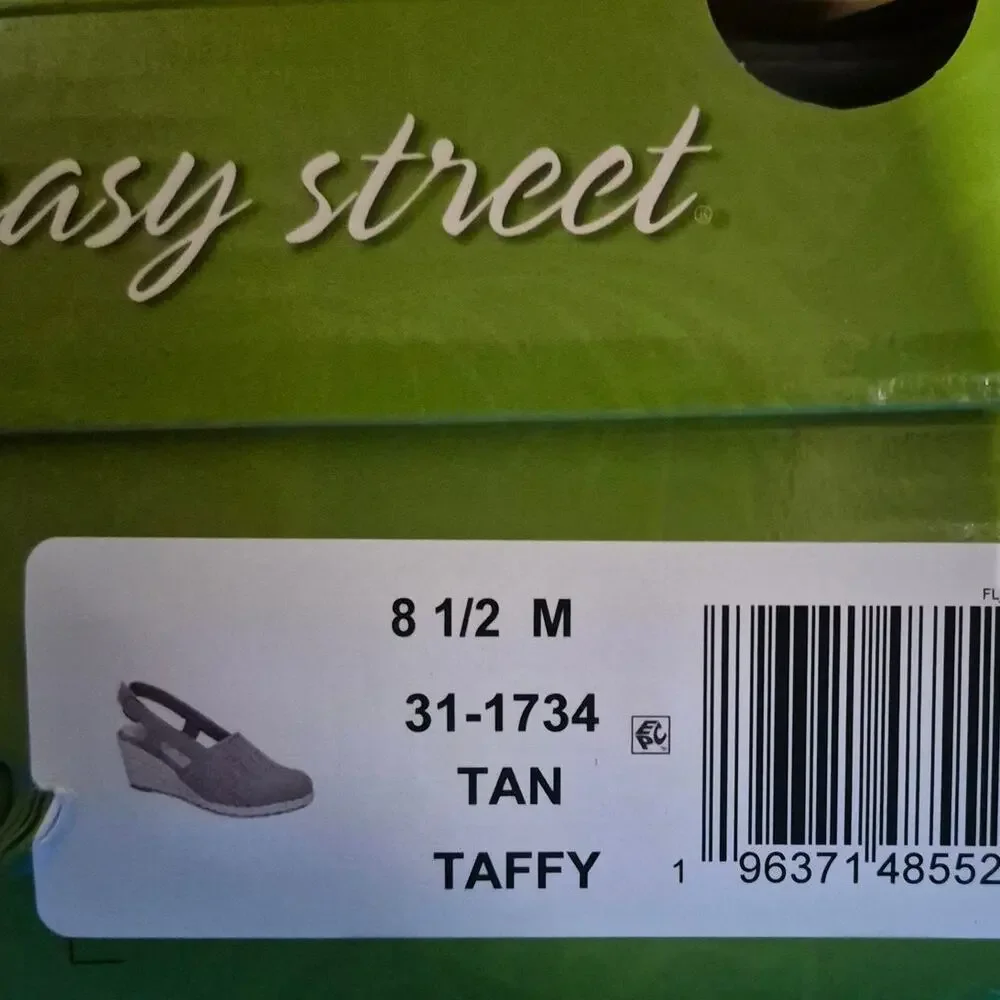 NEW Easy Street Taffy Tan Woven Faux Leather Espadrille Wedge Sandals size 8.5_7